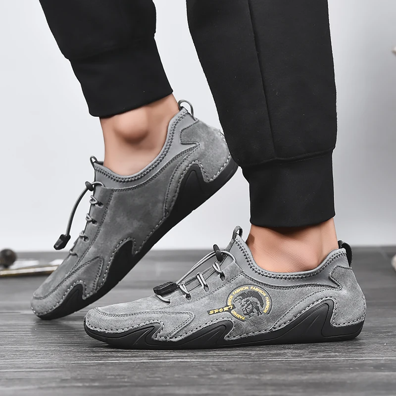 Мужские кожаные лоферы на плоской подошве коричневые дышащие повседневные