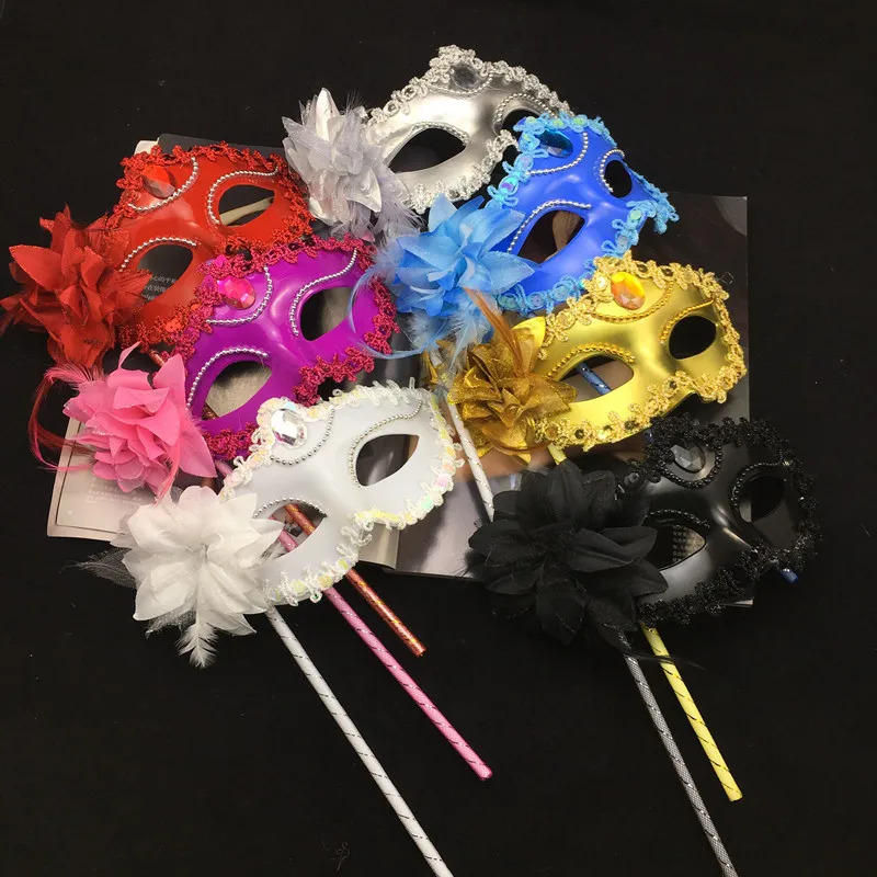 Sexy Flower Masquerade Mask on Stick for Prom Wedding Party Women Costume Venetian Cosplay Masks Handheld Carnival Parade | Дом и сад