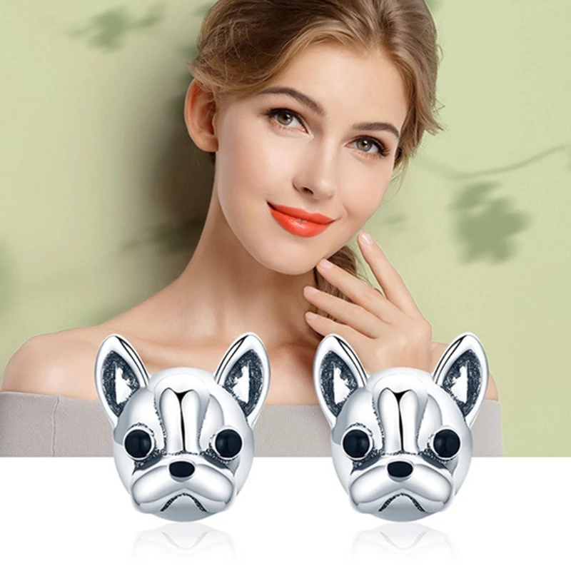 

1 Pair French Bulldog Metal Earrings Lovely Animal Ear Studs for Women Fashion Jewelry Gift