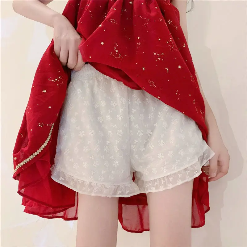 Женские безопасные короткие брюки однотонные Вышитые милые оборки в японском