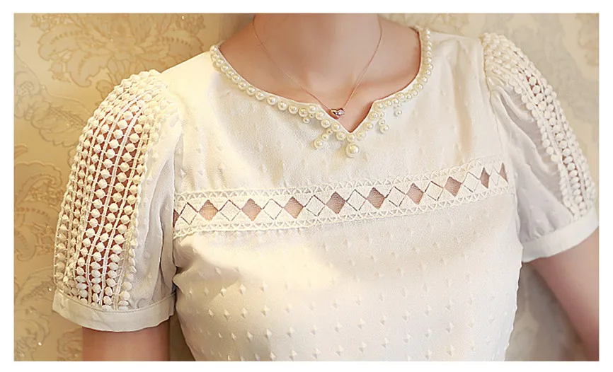Женская и кружевная блузка женская рубашка с коротким рукавом V Шея куклы