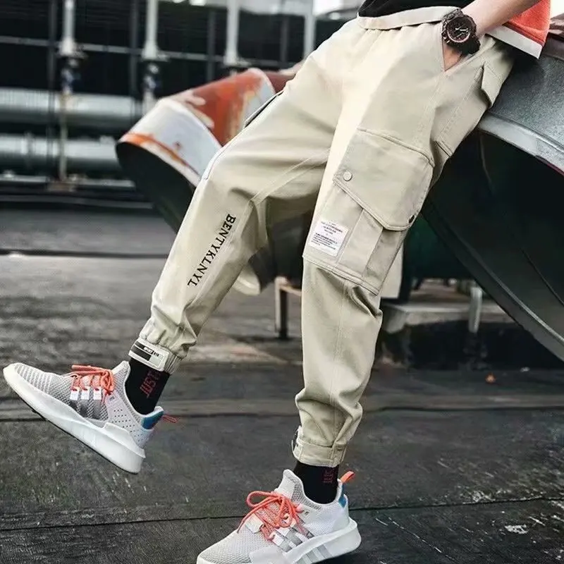 

HOUZHOU Black Cargo Pants for Men Joggers Khaki Sports Pants Men's Cargo Trousers Male Spring Autumn Korean Streetwear Hip Hop