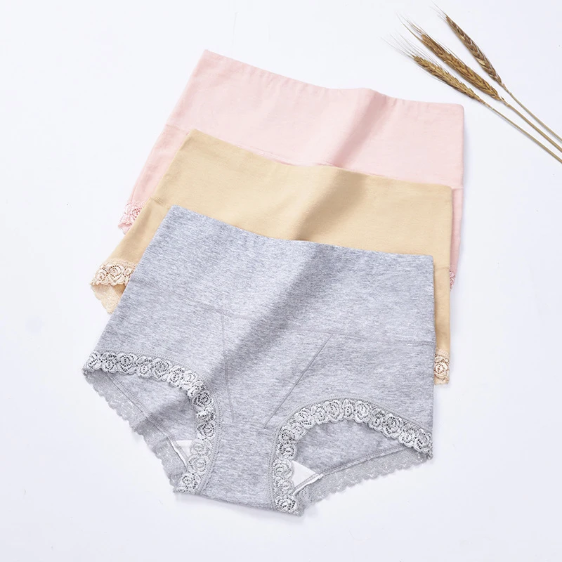 2020 однотонное хлопковое женское нижнее белье брифы с высокой талией и кружевом