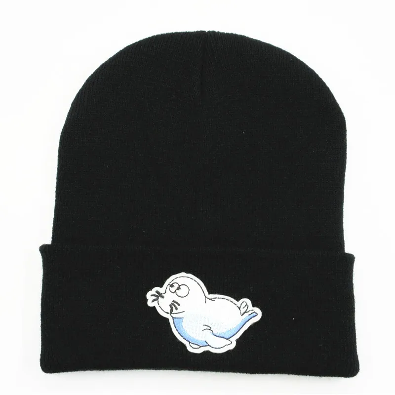 

Cartoon sea lion embroidery Thicken knitted hat winter warm hat Skullies cap beanie hat for kid men women 95