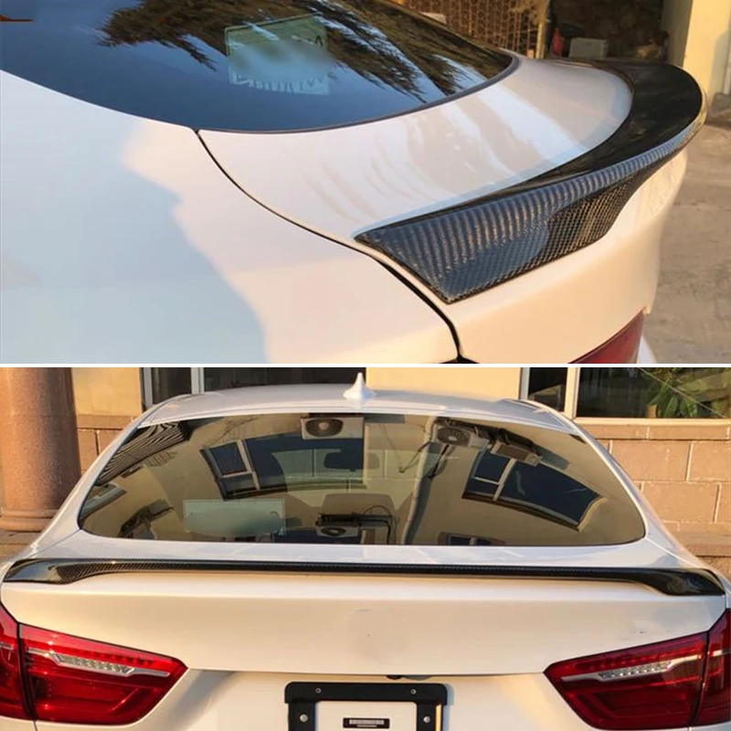 Use For BMW X6 F16 Spoiler 2015--2019 Year Glossy Black Carbon Fiber Look Rear Wing Sport Body Kit Accessories