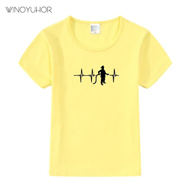 Fireman Firefighter Heartbeat Design T Shirt Kids Boys Girls Kawaii Short Sleeve Tops For Children's Funny O-Neck T-Shirt | Детская