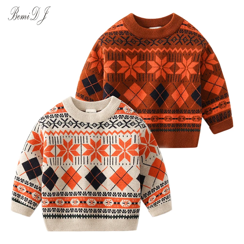 

2021 Boys Stripe Knit Pullover Toddler Knitted Sweaters O-Neck Top Children Fall Winter Warm Knitwear Christmas Pullover Outwear