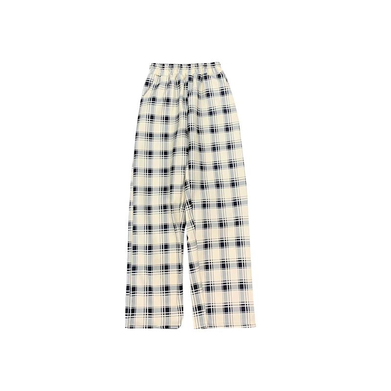 

Vintage Women Plaid Pants 2020 Autumn Winter Ladies Loose Straight Trousers Casual Elastic High Waist Long Pants Streetwear