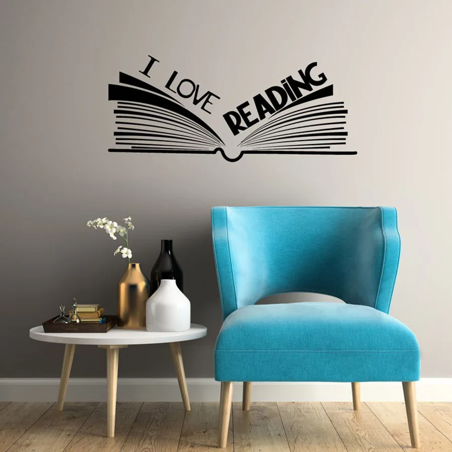 Виниловые настенные наклейки с надписью I Love Read Книжный магазин Library Corner
