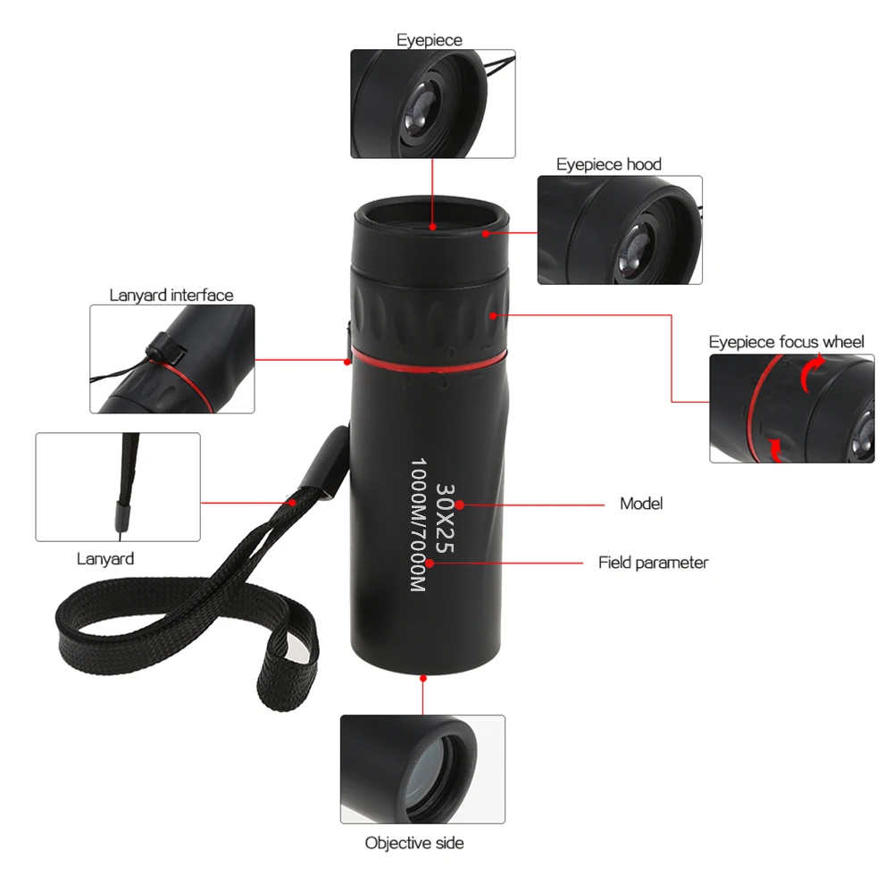 De alta definición telescopio Monocular vista 30X25 Mini portátil impermeable militar Zoom 10X alcance para viajes de caza