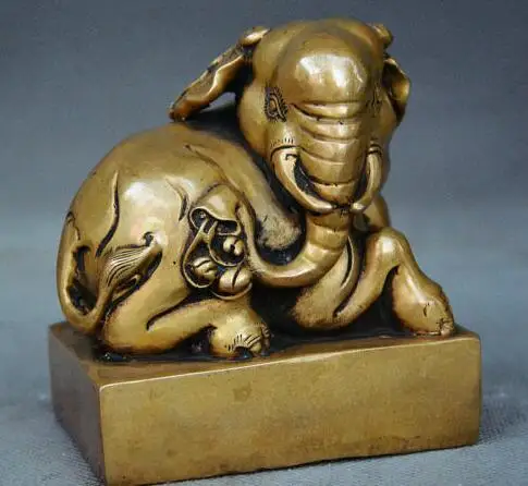 Collect Chinese Bronze Feng Shui Animal Wealth Elephant Statue Seal Stamp Signet | Дом и сад