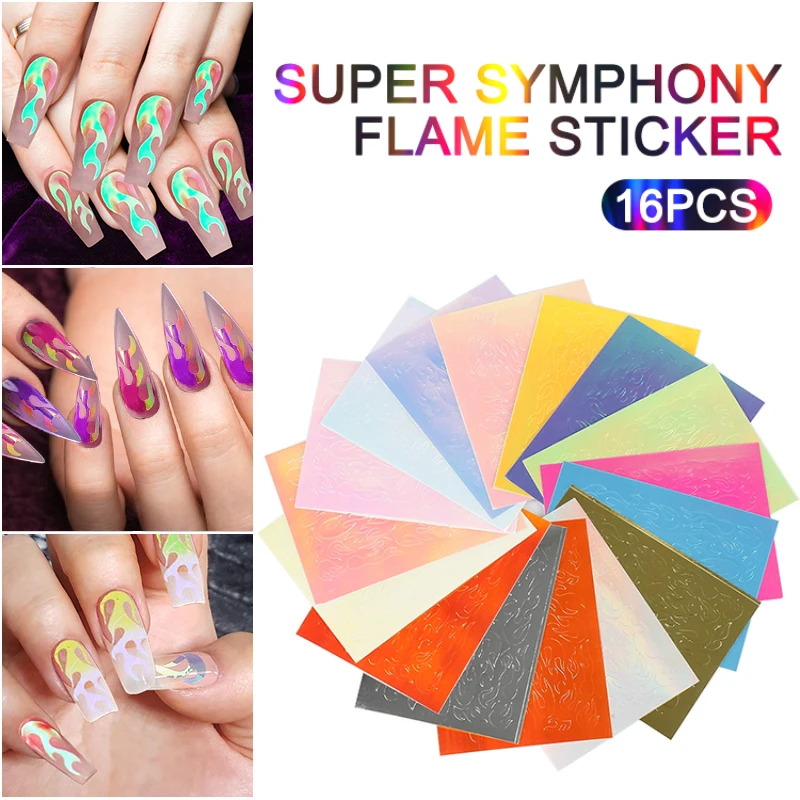 16 шт/лот огненная полоса Голографическая лента для ногтей Наклейка s тонкая