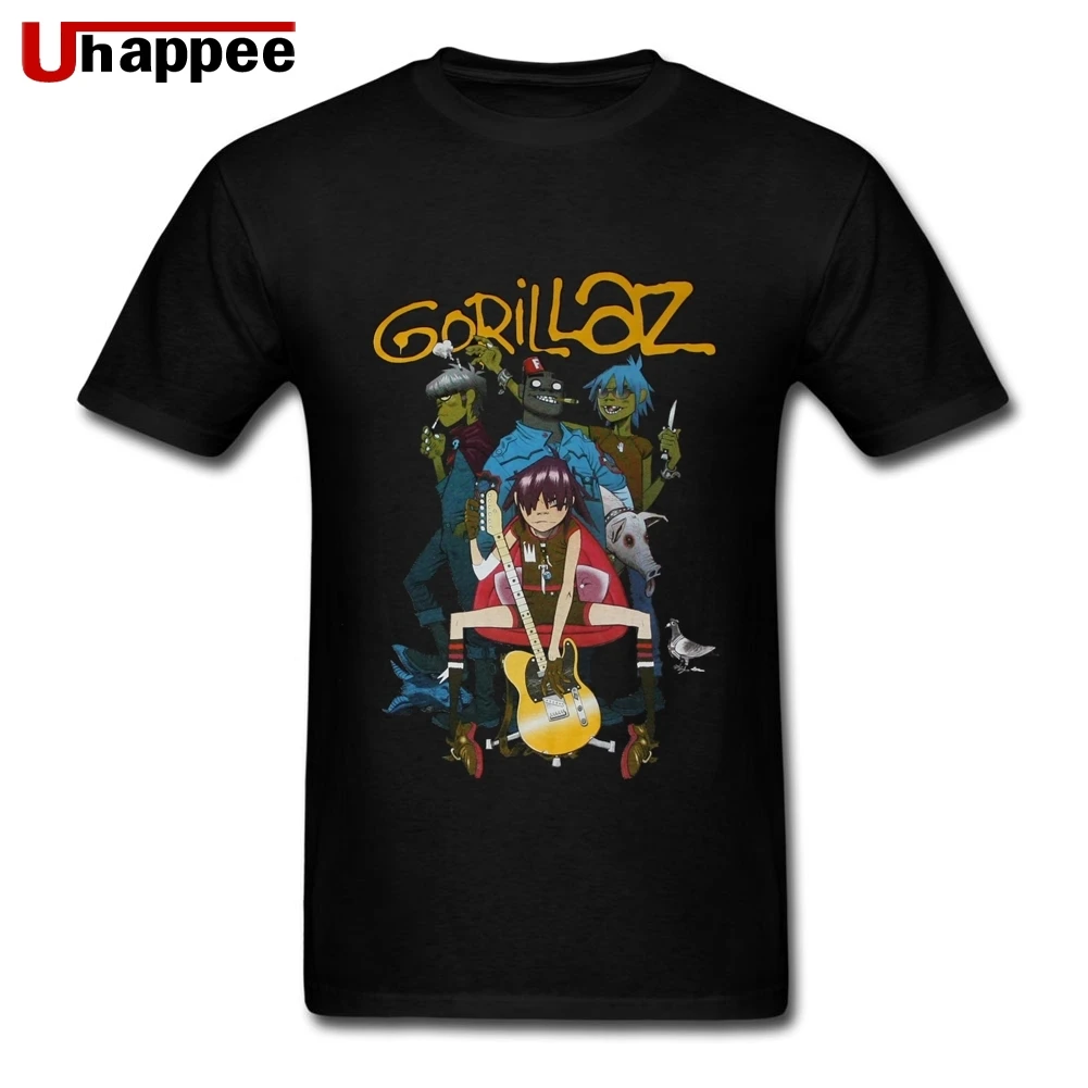 Американский стандарт качества Gorillaz футболка с рок-группой Мужская Базовая стильная, с короткими рукавами мужская домашняя кофта с круглым горлом футболки оптом ретро одежда - Цвет: Черный