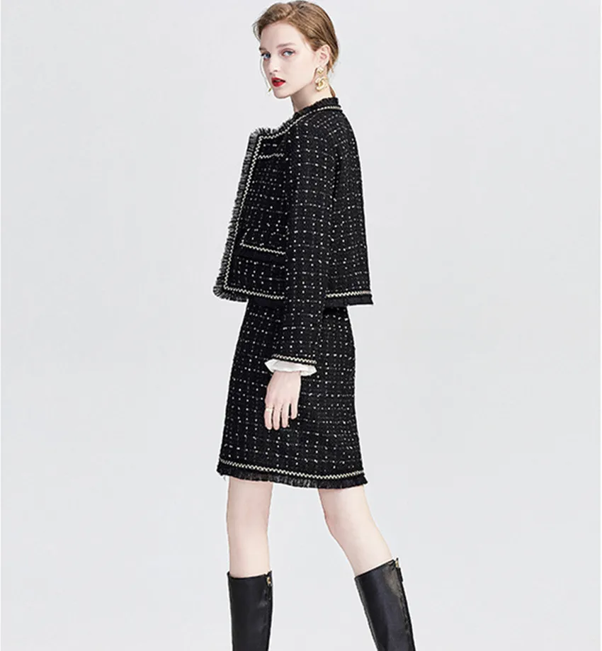 Женский комплект из 2 предметов HAMALIEL черный твидовый плотный пиджак в клетку с