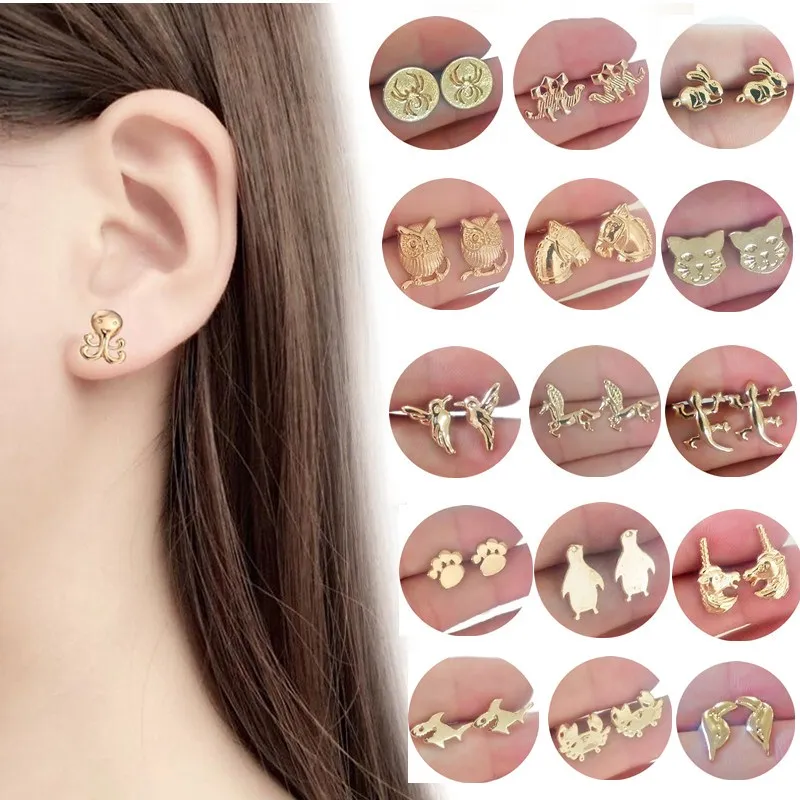 2018 массивные серьги с животными для женщин золотые серебряные котом птицей