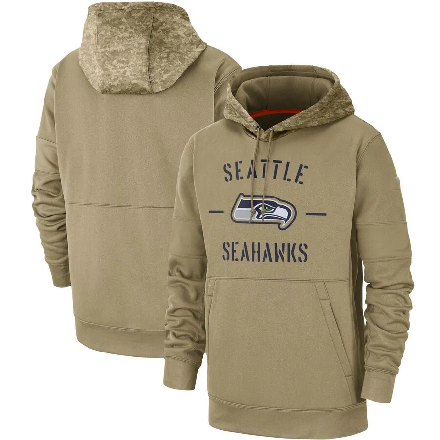 

Seattle Salute to Service Seahawks Men Tan Sideline Therma Pullover Hoodie