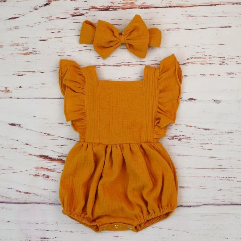 

Ins Toddler Girls Bodysuit Summer Kids Baby Jumpsuit Newborn Infant Girl Ruffled Rompers with Headband Outfits