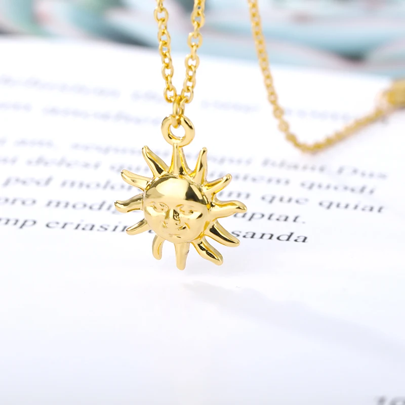 

Vintage Smiley Sun Face Charm Pendant Necklace For Women Stainless Steel Gold Chain Boho Necklace Jewelry Pendant birthday gifts