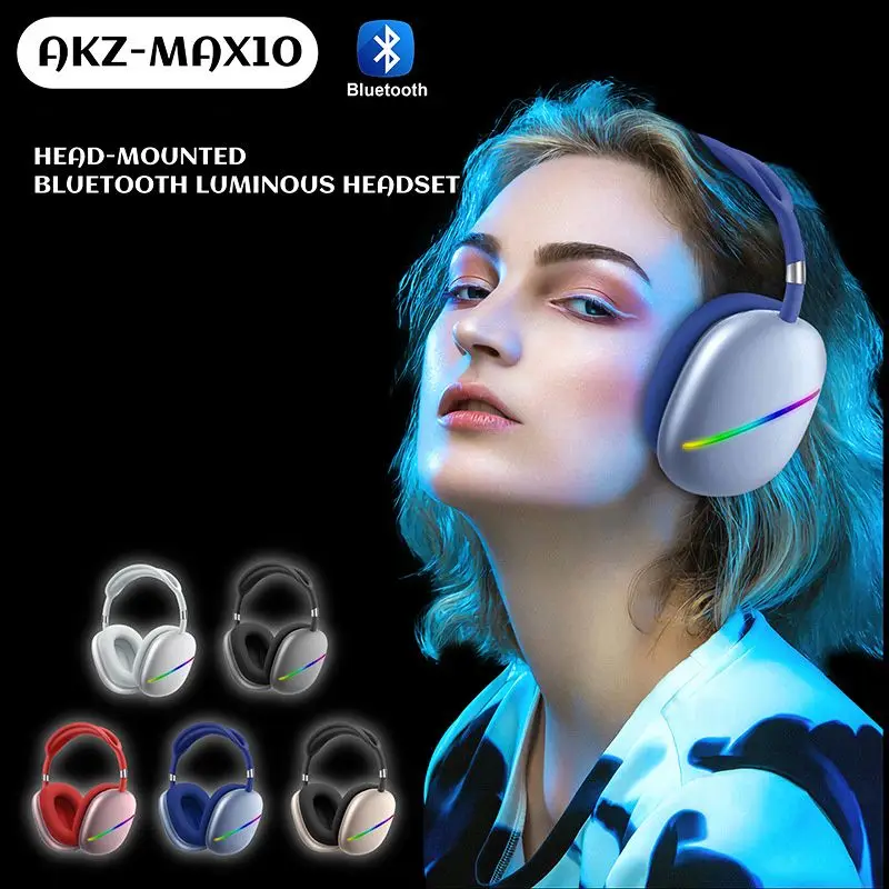 

Wireless Head Mounted Bluetooth Luminous Headset Stereo Bass Noise Cancelling Mic Gaming Headphone With TF Card For Sports Gamer
