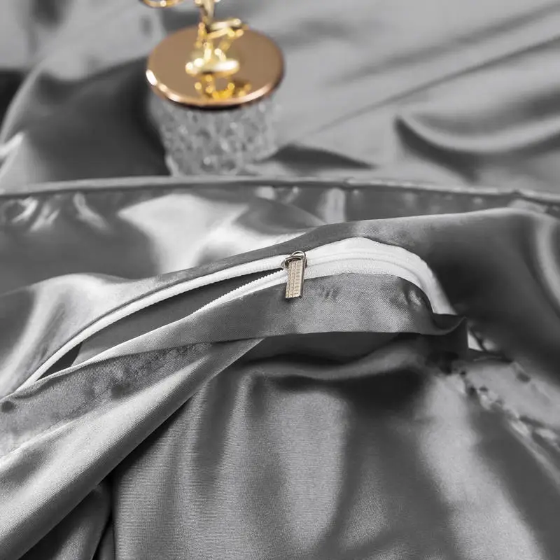 

SlowDream 100% Silk Bedding Set Luxury Euro Bedspread Bed Linen Set Double Queen King Adult Gray Duvet Cover Flat/Fitted Sheet