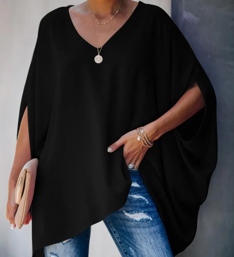 Женский пуловер с V-образным вырезом и рукавом летучая мышь | Женская одежда