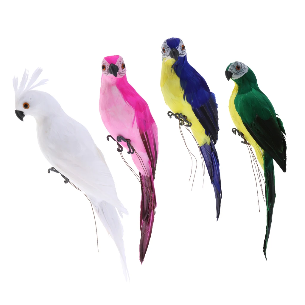 4 шт. попугай украшение статуи дерева стоящие в Скульптура домашний декор 35