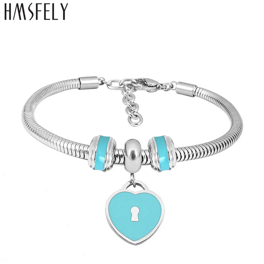 HMSFELY Для женщин Нержавеющая сталь браслеты с подвесками в форме сердца замок