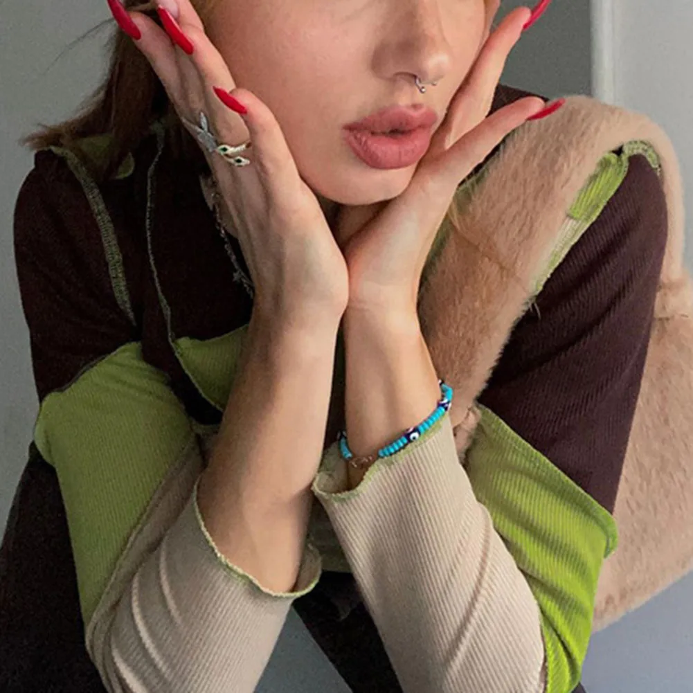 Женский укороченный топ в стиле пэчворк повседневная трикотажная футболка с