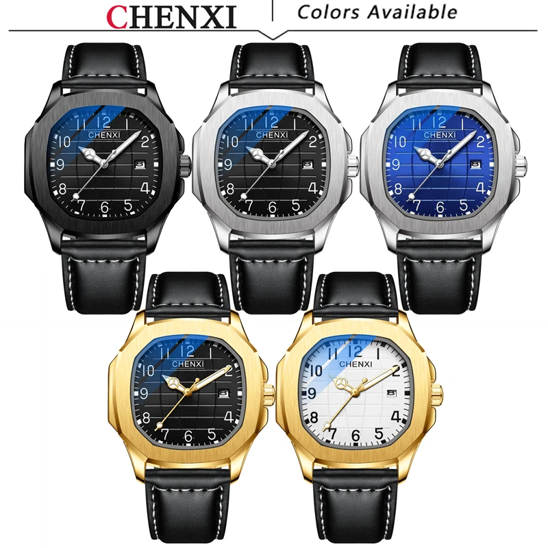 Часы мужские наручные с кожаным ремешком водонепроницаемые датой и коробкой |