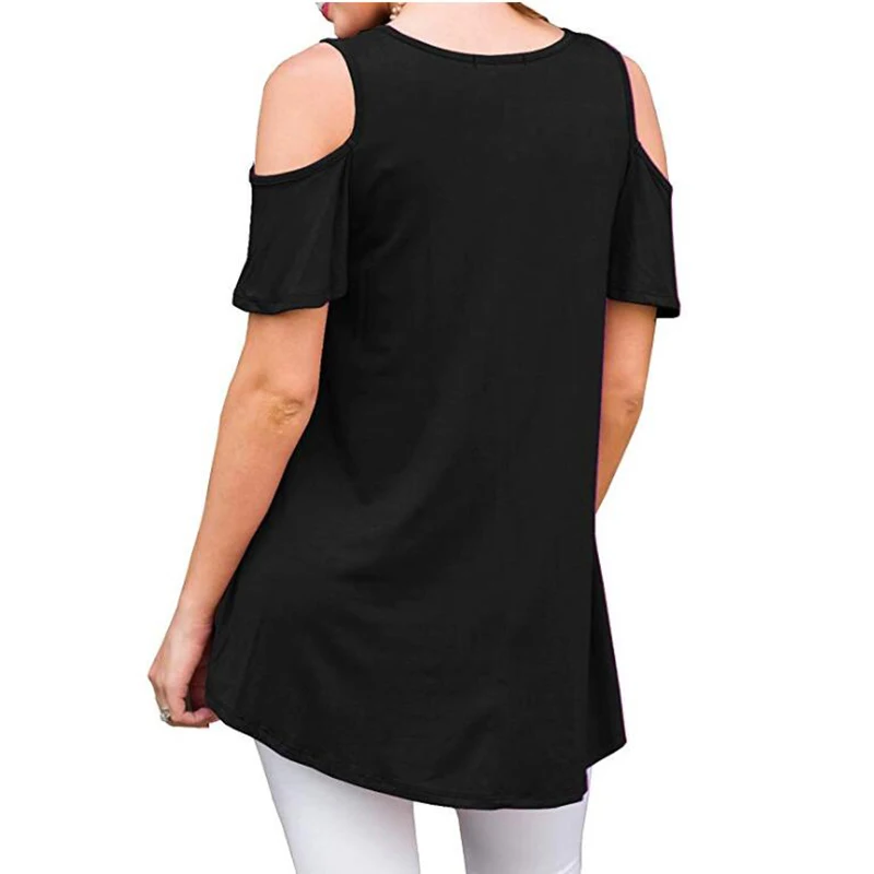 

Women's short Sleeve Casual Cold Shoulder Tunic Tops Loose tShirts women t-shirt Tees drop ship