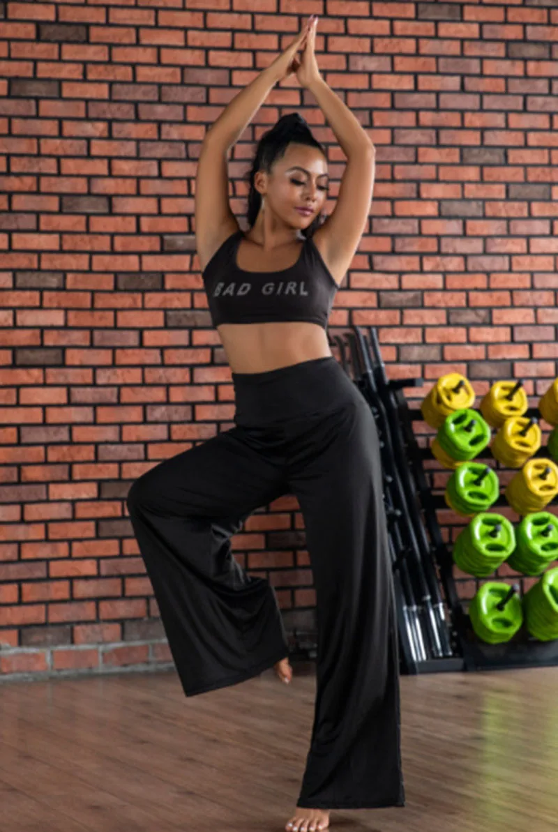 Pure Color Wide Leg Trousers Yoga Fitness Casual Loose Pants
