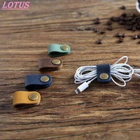 1pcs portable usb cable cord leather winder headphone case korean headset earphone wire desk manager organizer