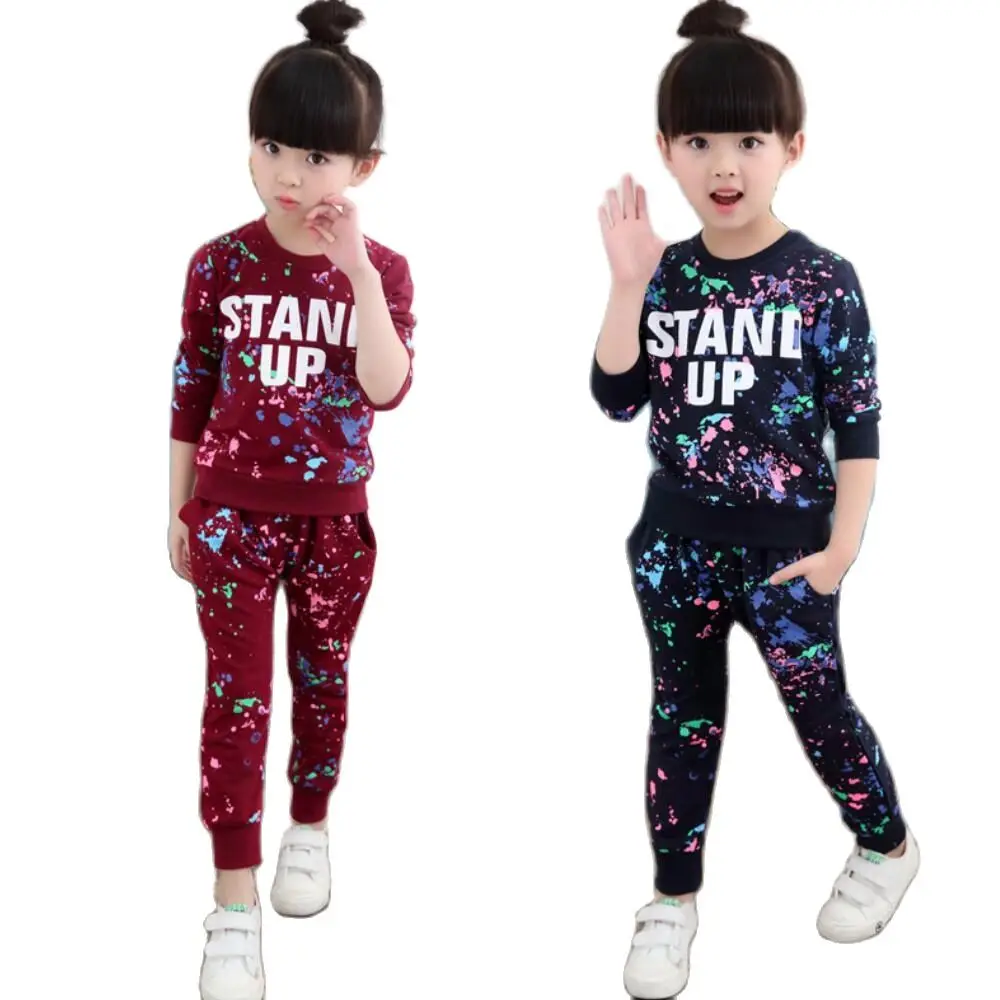 

Детская одежда для девочек, весенние комплекты из чистого хлопка Футболка + брюки, костюм на каждый день, детская одежда, комплект с толстовк...