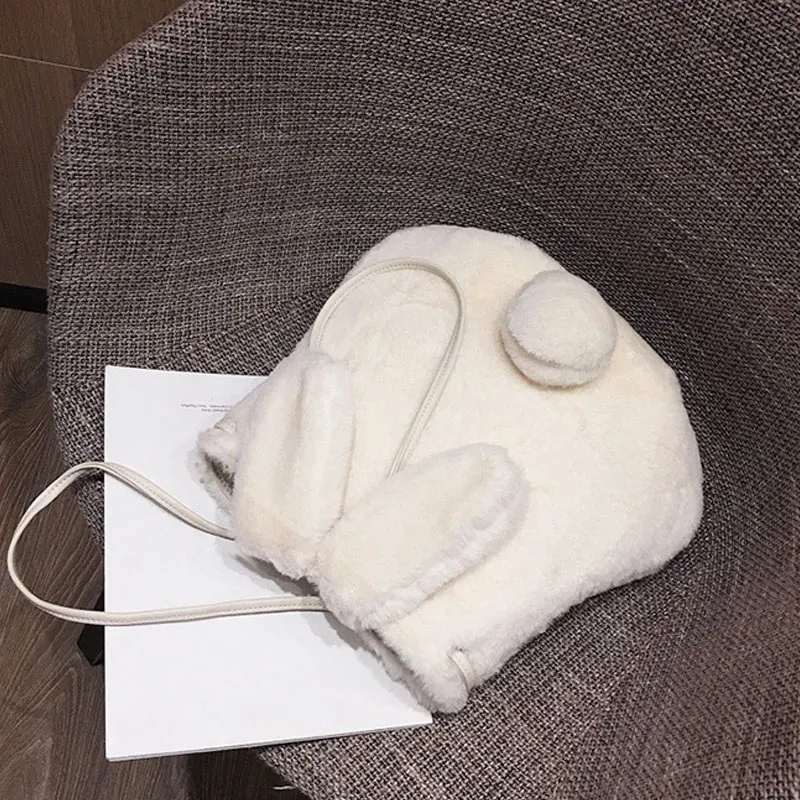 

New Women Girl Cute Plush Shoulder Bags Cartoon Rabbit Ear Tail Crossbody Bag Makeup Bag Purses For Girl Plush Handbag