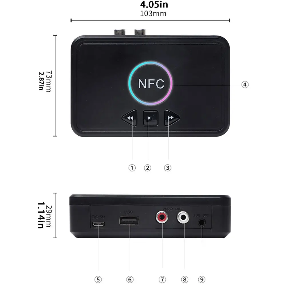 

NFC 5.0 Bluetooth Receiver A2DP AUX 3.5mm RCA Jack USB Smart Playback Stereo Audio Wireless Adapter For Car Kit Speaker