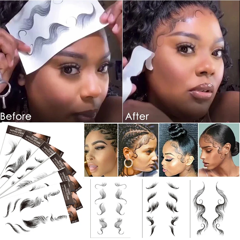 

18 Styles Baby Hair Temporary Tattoos Stickers DIY Natural Curly Hair Edges Longlasting Waterproof Hairline Sticker