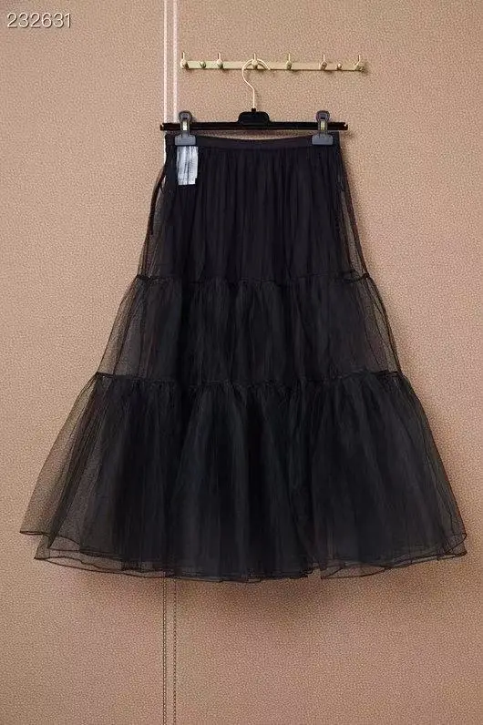 

Luxury Woman Skirts 2021 Vintage Style Fashion Black Mesh Perspective Midi Skirt Long Gauze Ball Gown Skirt