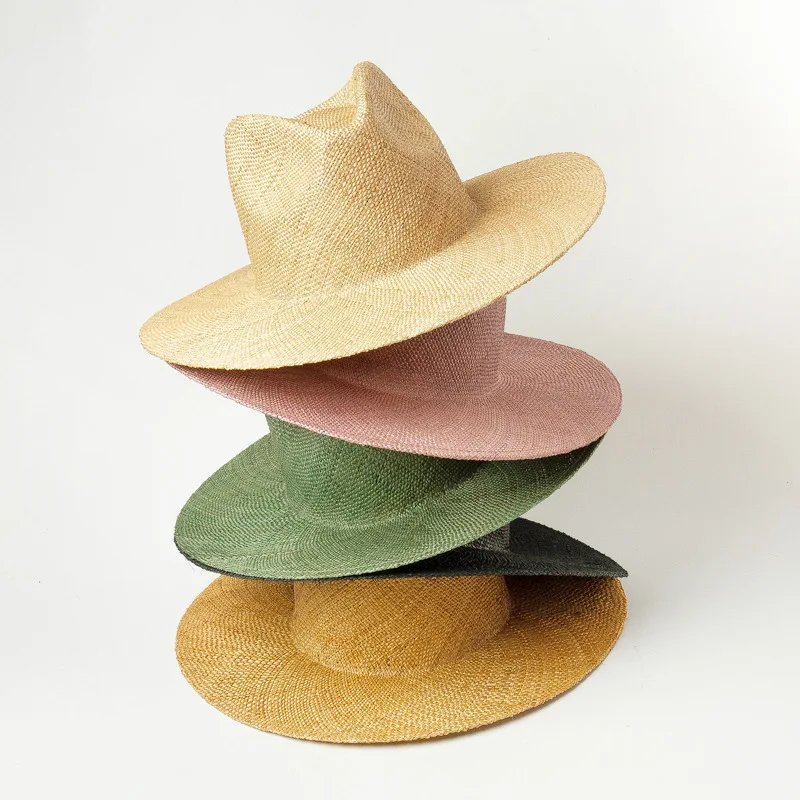 202002-hh7417 new spring solid Light breathable COLOR handmade natural grass fedoras  cap men women panama jazz  hat