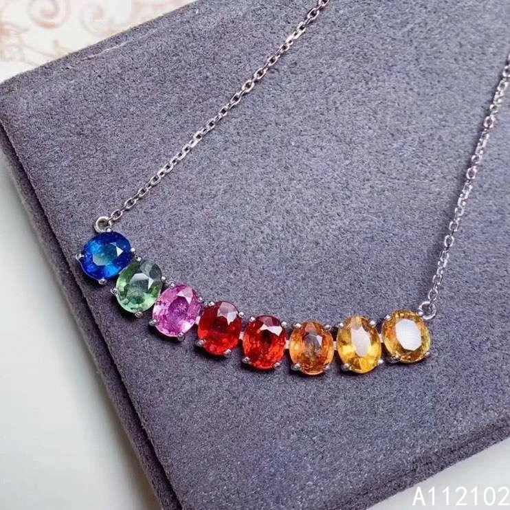 

KJJEAXCMY fine jewelry 925 Sterling Silver inlaid natural Color Sapphire classic girl new Pendant Necklace support test