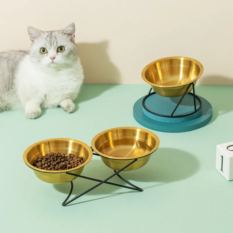 

Dog Bowl Stainless Steel Dog Cat Feeder Single Double Bowls Iron Stand Food Water Dishes Feeder Anti-Tumbling Pet Supplies