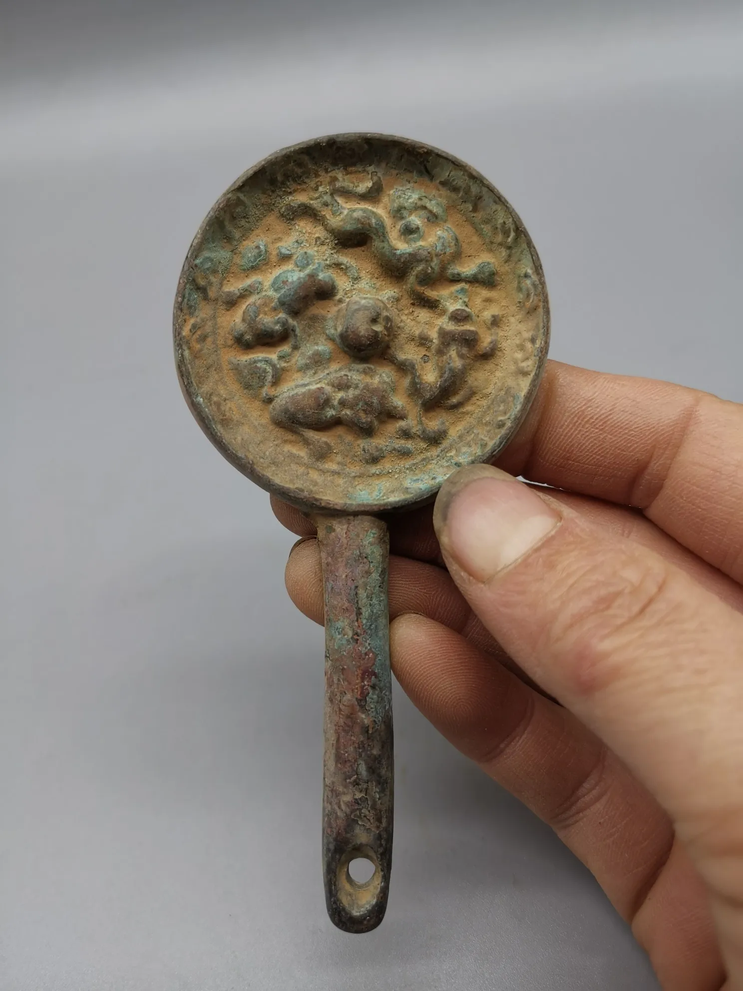

Chinese Old Bronze Green Rust Four Great Beasts Bronze Mirror