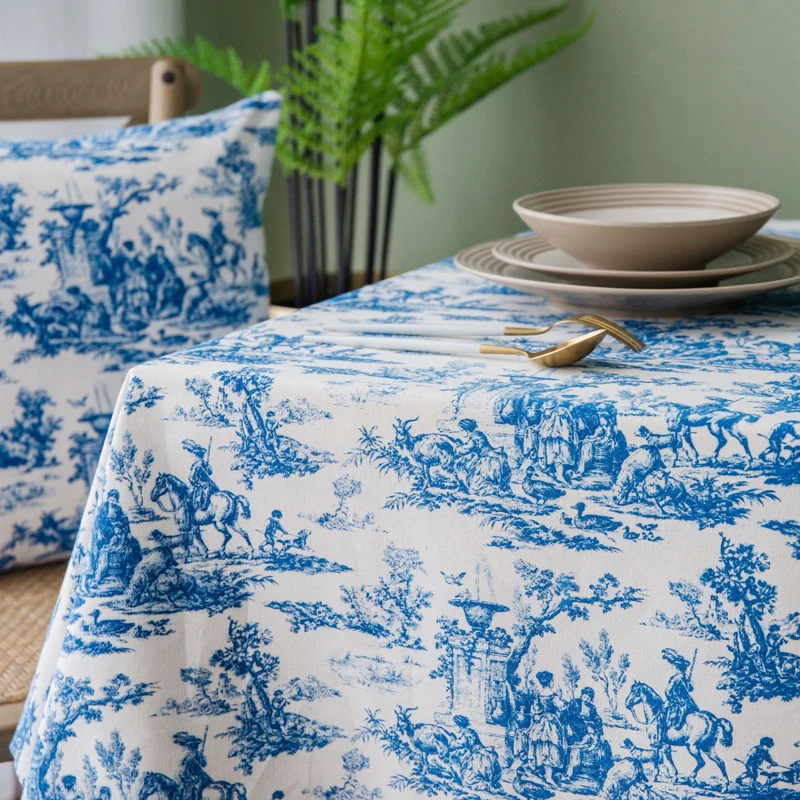 Винтажная скатерть с принтом Scenic винтажная из хлопка и льна защитой от пыли для