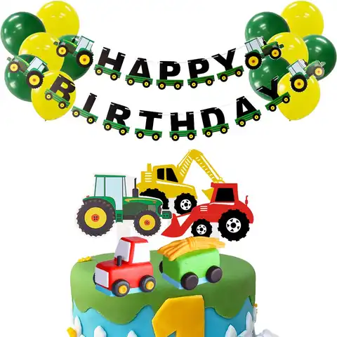 Зеленый трактор, топперы для капкейков, трактор для дня рождения, баннер, мяч для детского душа, тематические праздники на ферме, трактор, вр...