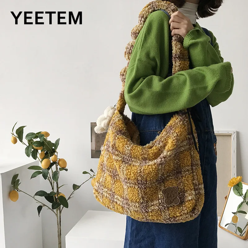 

Новинка 2020, летняя плюшевая Наплечная Сумка, Литературная сумка через плечо, японская плюшевая сумка, теплая плюшевая вместительная сумка ч...