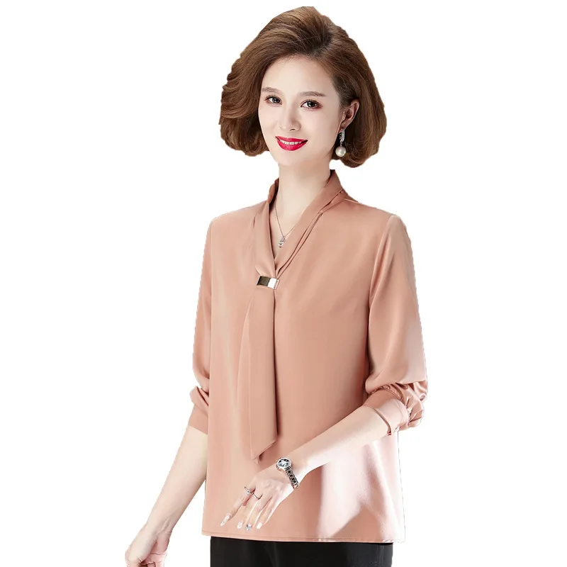 

2021Silk Blouse Women Casual Spring Top Middle Age Loose Shirt Blusa Feminina Tops And Blouses Pullover Mujer Plus Size 4XL C782