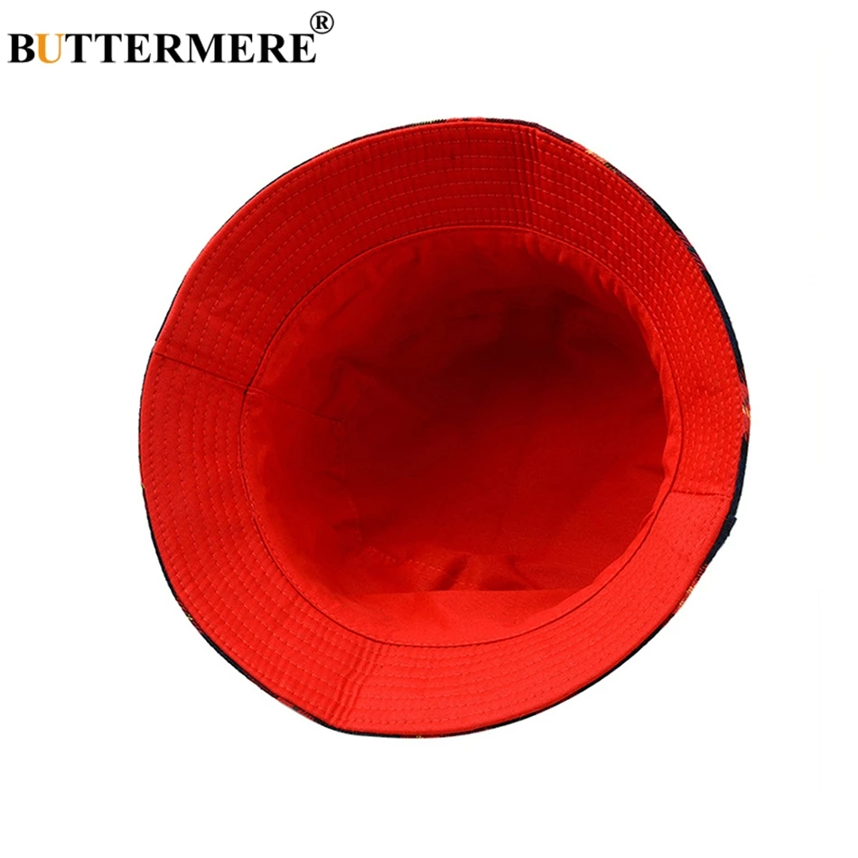 BUTTERMERE Reversible Bucket Hat Women Yellow Plaid Folding Fishing Hat Men Cotton Casual Female Colored Spring Male Bob Hats