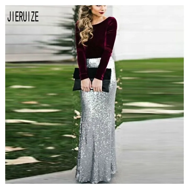 JIERUIZE пыльные фиолетовые и Серебряные вечерние платья с круглым вырезом длинными