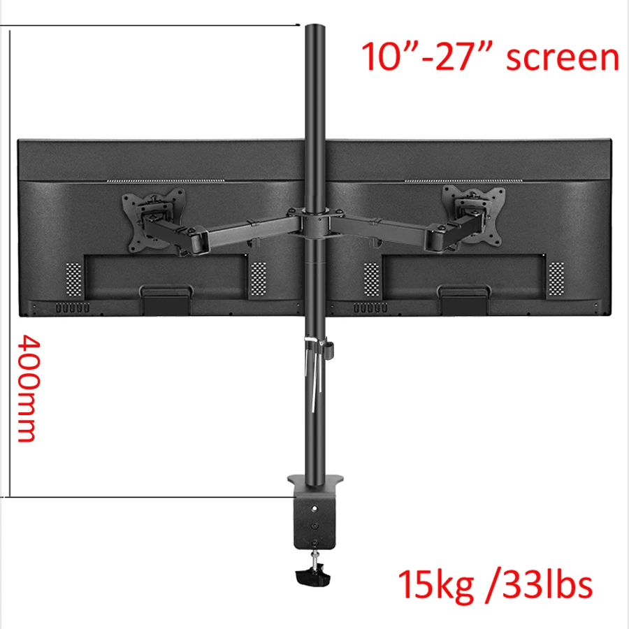 

T902-240 Desktop Clamping Full Motion 360 degree Dual Monitor Holder 10"-27"clamp base Monitor Mount Arm Loading 15kgs PC stand