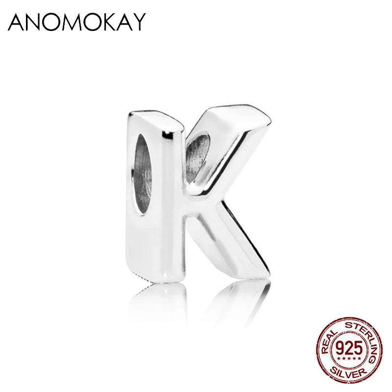ANOMOKAY, новинка, 925 пробы, серебро, от A до Z, классика, 26 букв, бусины, амулеты, подходят для браслетов Pandora, сделай сам, изготовление ювелирных изделий