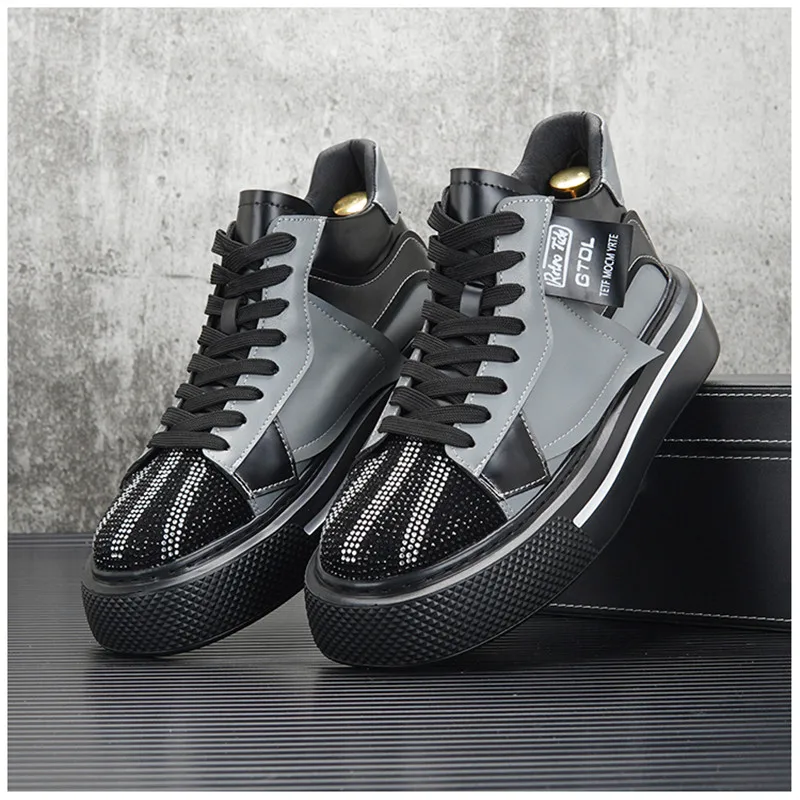 Роскошные Дизайнерские блестящие мужские туфли Стразы модные кроссовки с шипами